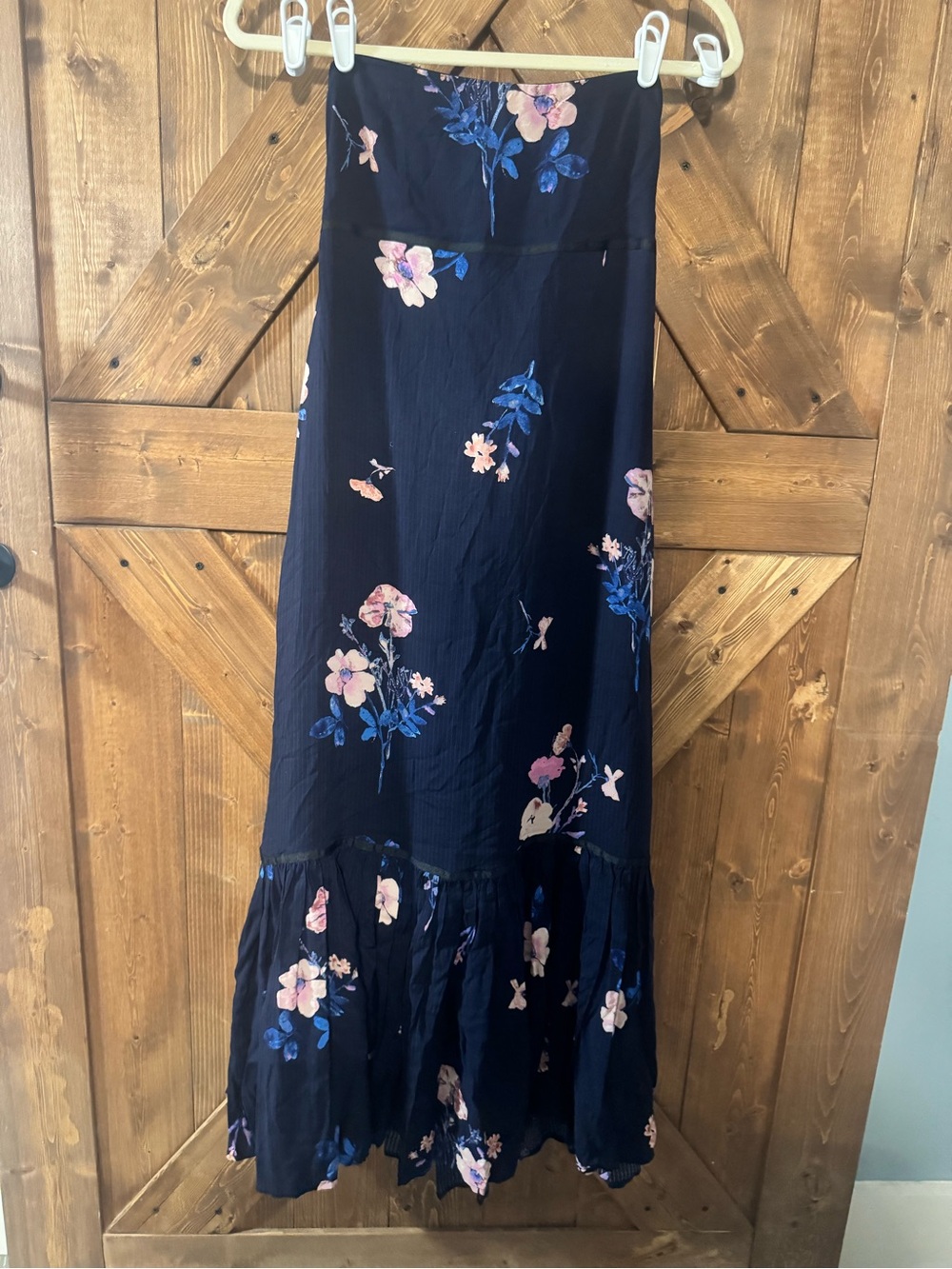 FREE PEOPLE Navy Floral Maxi DRESS with Pink & Blue Blooms